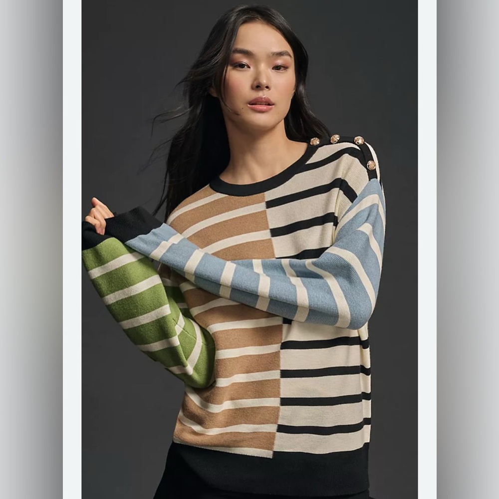 English Factory Anthropologie Shoulder-Button Striped long sleeve Sweater size S